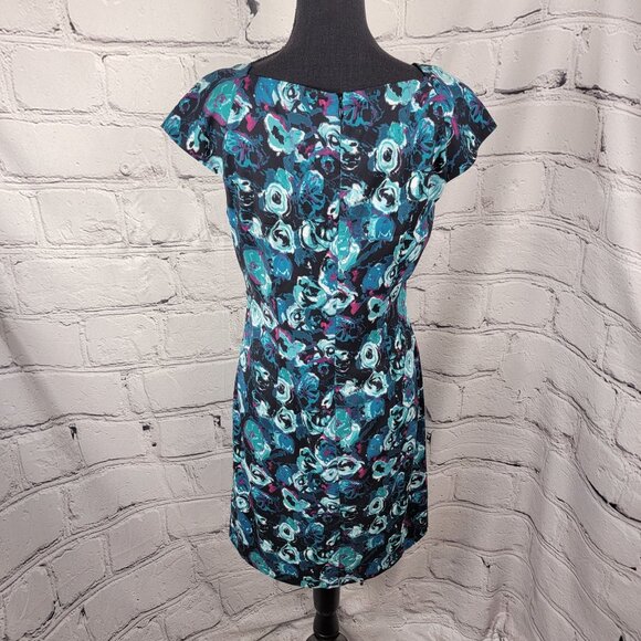 Saks Fifth Avenue Black‎ Label Womens 8 Sheath Shift Dress Floral Knee Length - Picture 4 of 8